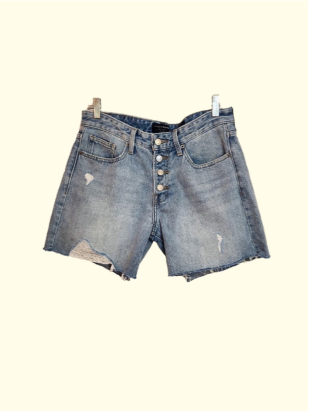 Lucky Brand Boyfriend Jean Shorts Light Blue Size 6/28 Button Fly Distressed